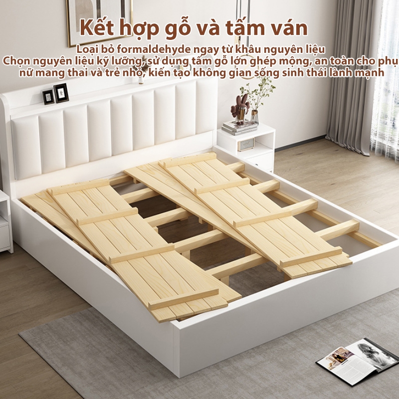 Giường ngủ thông minh 1m8 Giường gỗ tự nhiên cao cấp phong cách hiện đại Có ngăn kéo Dễ lắp ráp | BigBuy360 - bigbuy360.vn