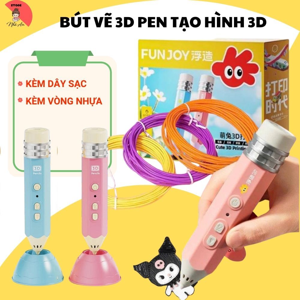 Bút vẽ 3D Pen tạo hình 3D sáng tạo Bút in 3D an toàn kèm filaments & mẫu vẽ, đồ chơi giáo dục phát t