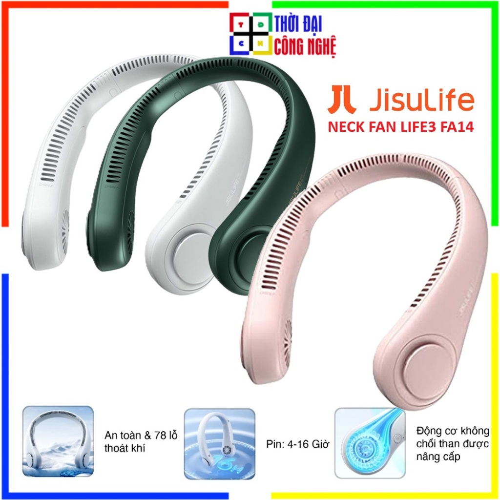 Quạt Đeo Cổ Mini Không Cánh JISULIFE FA14 (LIFE3) Pin 4000mAh - 3 Cấp Độ Gió - Dùng 16H - Bảo Hành 1