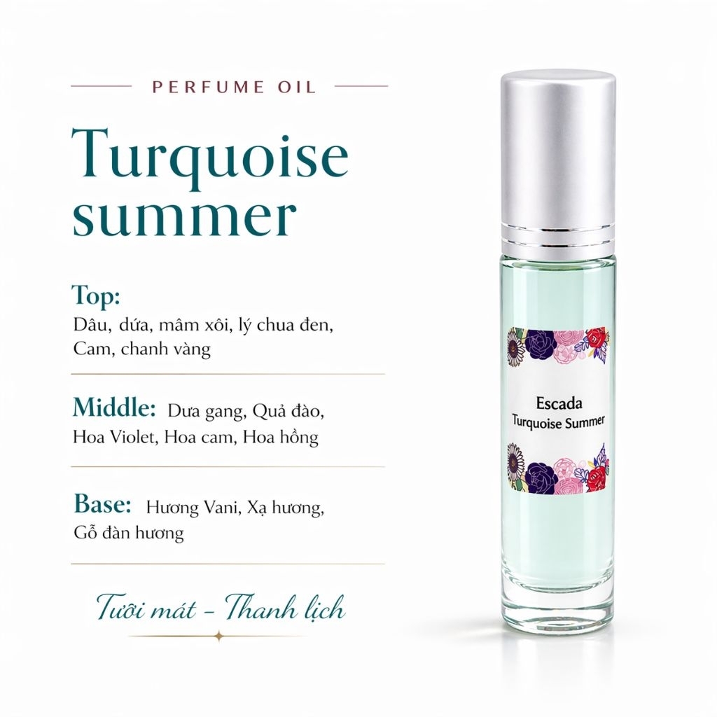 Tinh Dầu Nước Hoa Nữ Turquoise Summer 10ml, Tươi mát, năng động