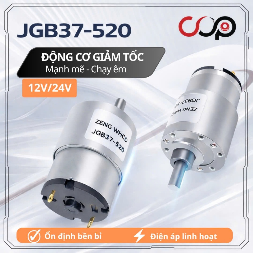 Động cơ giảm tốc JGB37-520 điện áp 12-24vdc