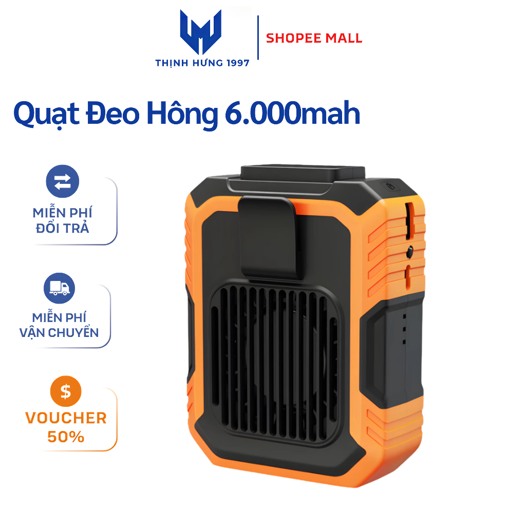 [MẪU MỚI] Quạt Đeo Thắt Lưng Tích Điện Kiêm Sạc Dự Phòng F49, Quạt Đeo Hông Pin Sạc Công Suất Lớn