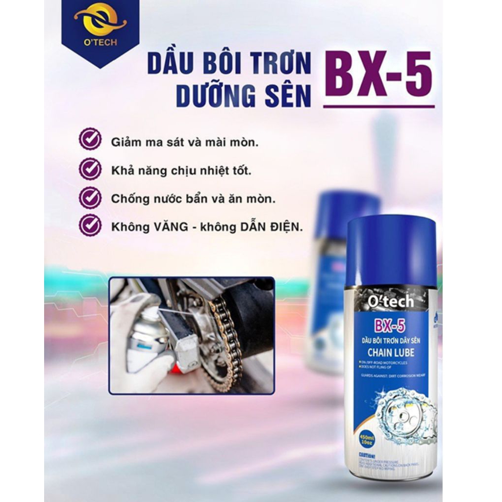 CHAI XỊT BÔI TRƠN DÂY SÊN OTECH BX5(450ML)