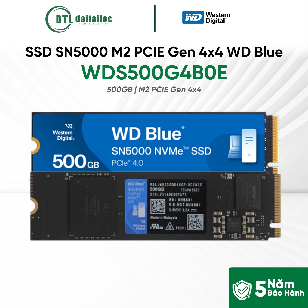 Ổ Cứng SSD WD Blue 500GB SN5000 M2 PCIE Gen 4x4 (WDS500G4B0E) | Chính Hãng | Bảo Hành 60 Tháng