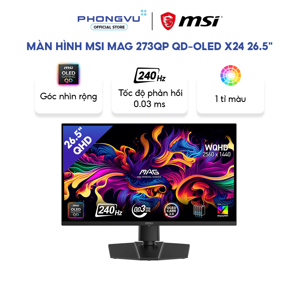 Màn hình Msi MAG 273QP QD-OLED X24 26.5" (QHD (2K) 2560 x 1440/ OLED/ 240Hz/ 0.03 ms) - Bảo hành 36 
