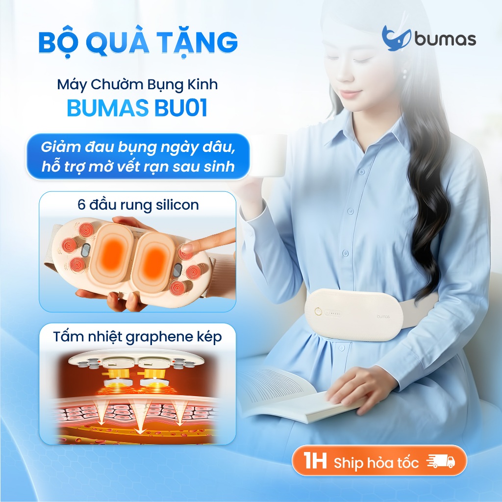 [Tặng Túi + Thiệp] Máy Massage Bụng Kinh BUMAS BU01 - Máy Giảm Đau Bụng Kinh - Chườm Ấm Bụng Lưng