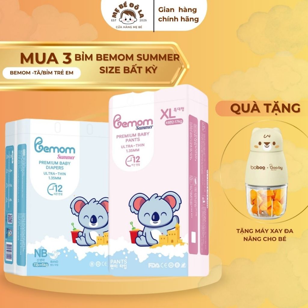 3 Bịch Tã Bỉm Bemom Summer - Tặng Máy Xay Đa Năng - Tã Dán Quần Bemom Summer Full Size NB-XXXL
