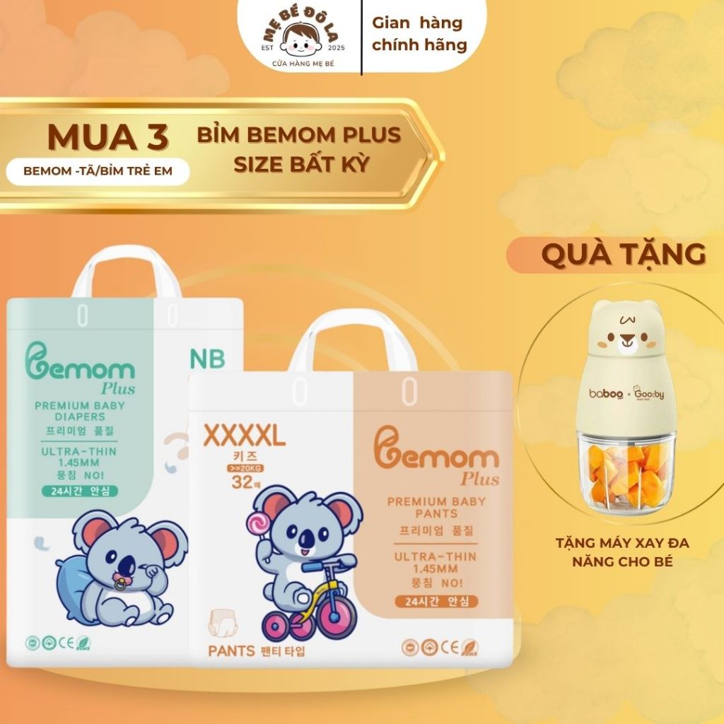 3 Bịch Tã Bỉm Bemom Plus - Tặng Máy Xay Đa Năng Cho Bé - Tã Dán Tã Quần Bemom Plus Full Size