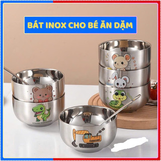Bát inox cách nhiệt siêu nhẹ,Bát ăn cơm cho bé inox 400ml in hình màu cho bé trai bé gái 3 lớp cách nhiệt in hình cute