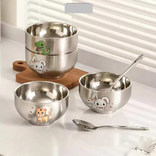 Bát inox cách nhiệt siêu nhẹ,Bát ăn cơm cho bé inox 400ml in hình màu cho bé trai bé gái 3 lớp cách nhiệt in hình cute