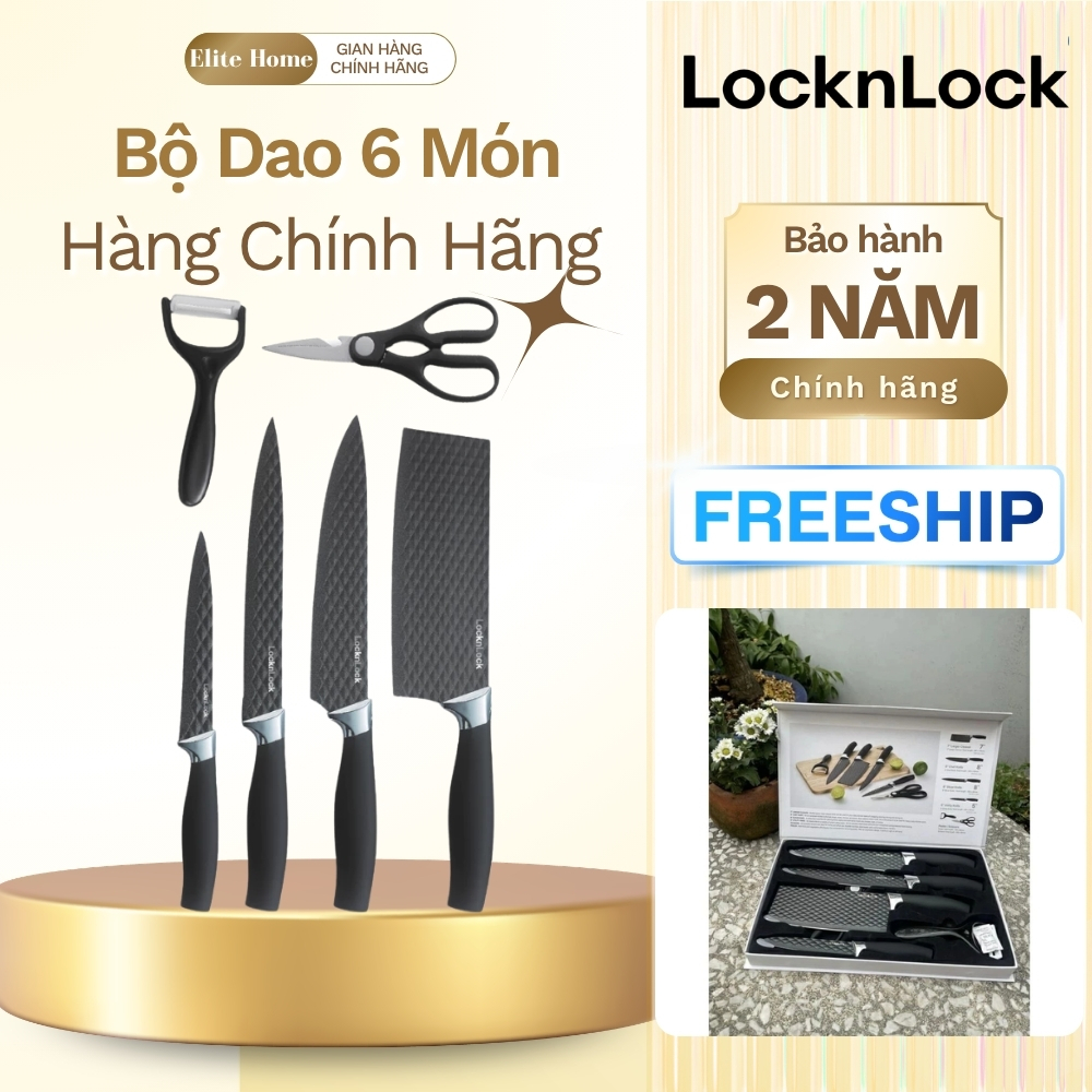 Bộ Dao Nhà Bếp 6 Món Lock&Lock CKK103S6 – Dao Inox Sắc Bén, Đầy Đủ Tiện Lợi Cho Gia Đình