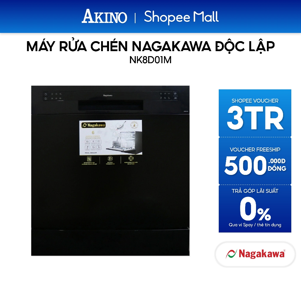 Máy rửa chén độc lập Nagakawa NK8D01M - Miễn phí giao hàng