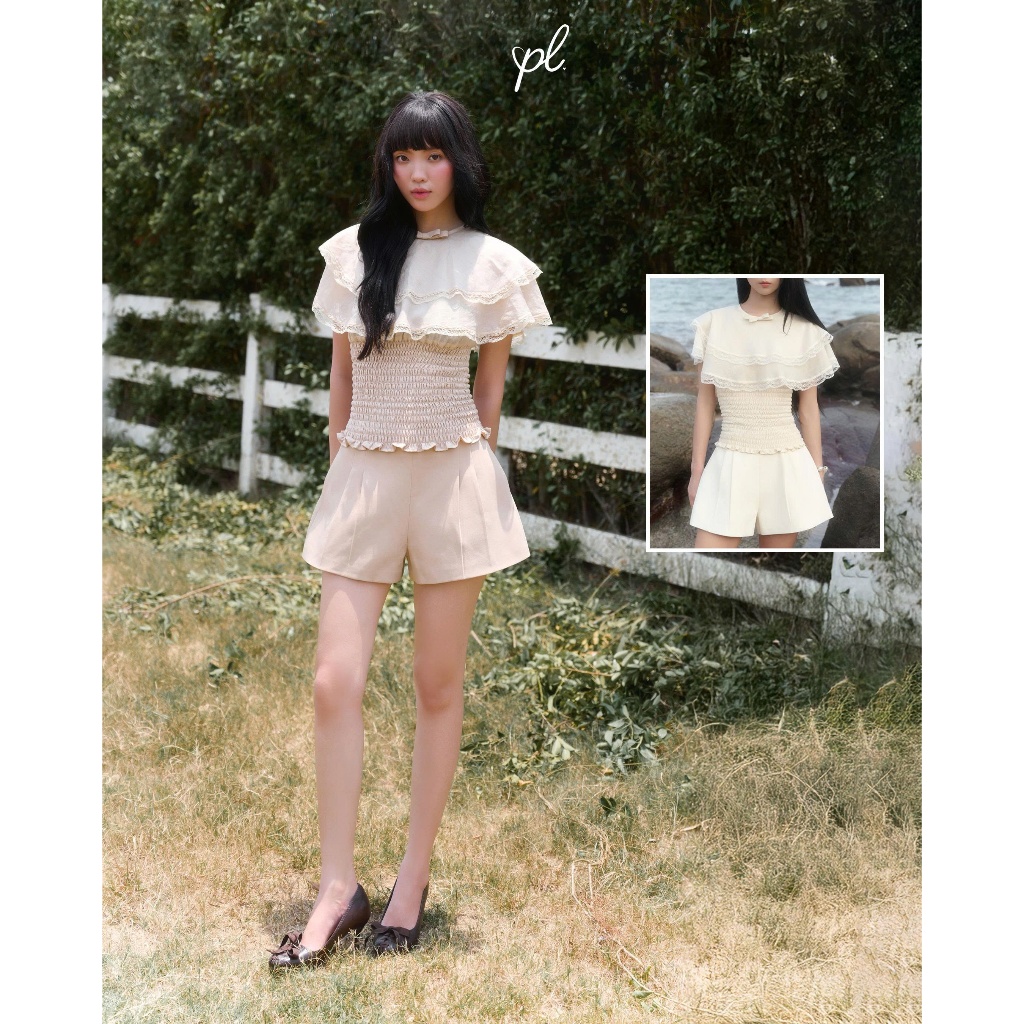 Set JULY Áo Vai Trùm Không Tay Mocking Thân Chất Liệu Line Tơ Và Quần Dáng A Kaki Nhung PL CLOTHING