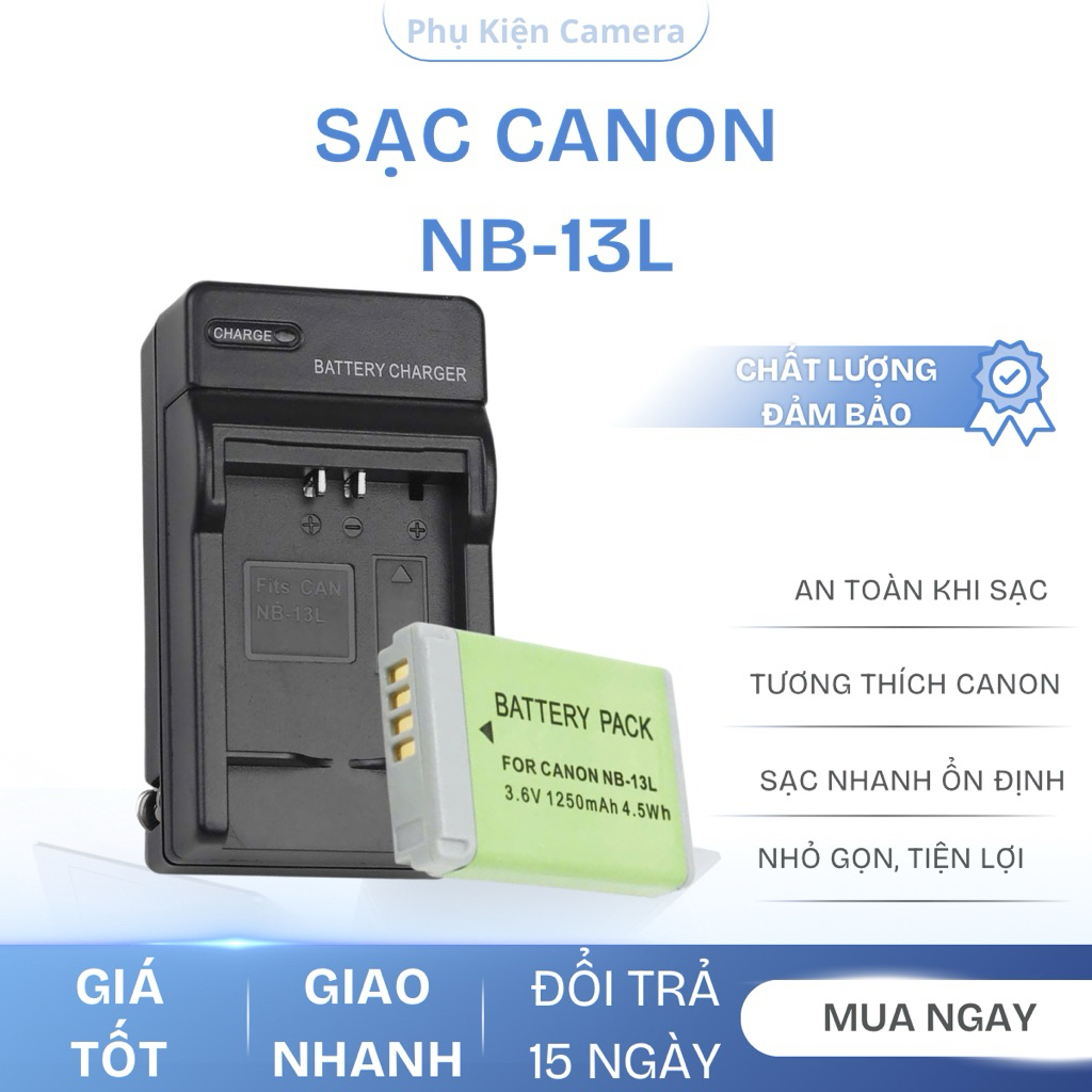 Combo Sạc + Pin Thay Thế Canon NB-13L Cho Máy Ảnh Canon G7X Mark II, G7X Mark III, G5X, G9X, SX620, 