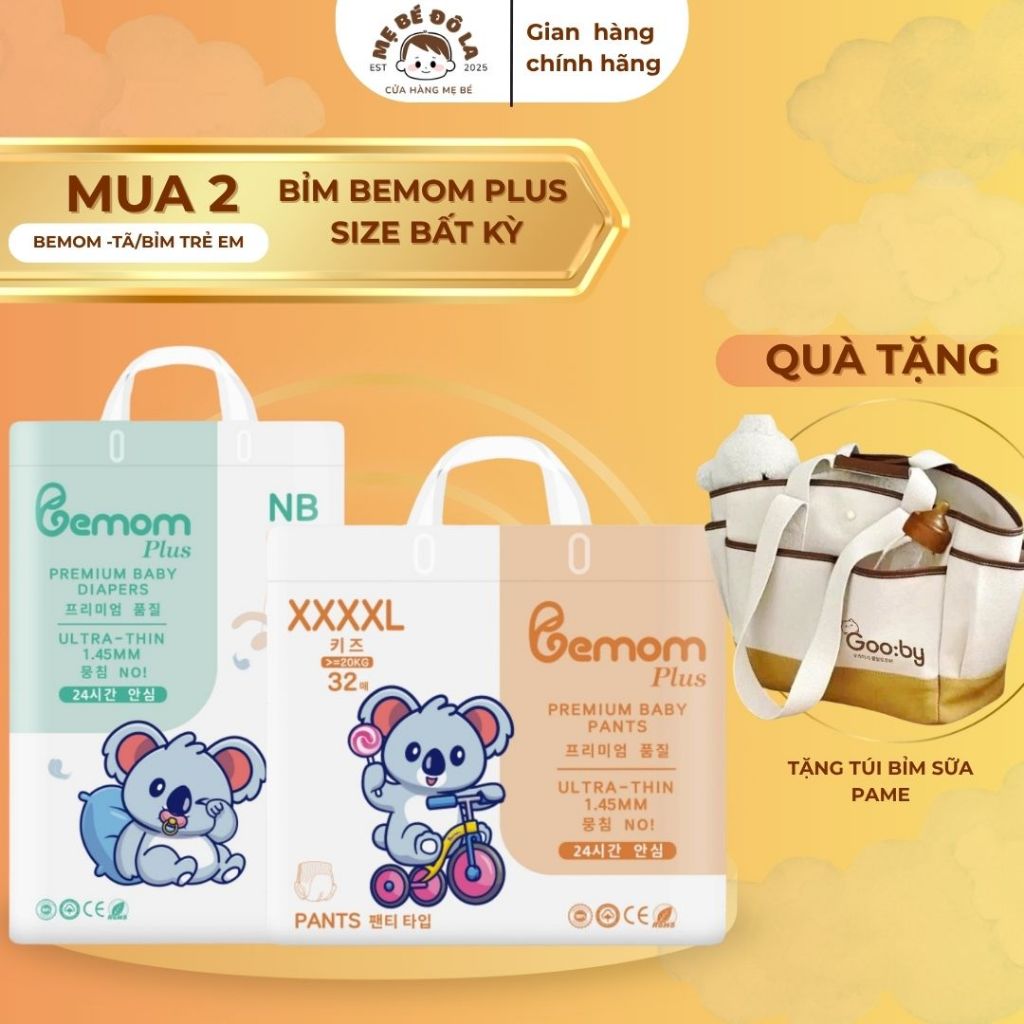 2 Bịch Tã Bỉm Bemom Plus - Tặng Túi Bỉm Sữa Pame - Tã Dán Tã Quần Bemom Plus Full Size