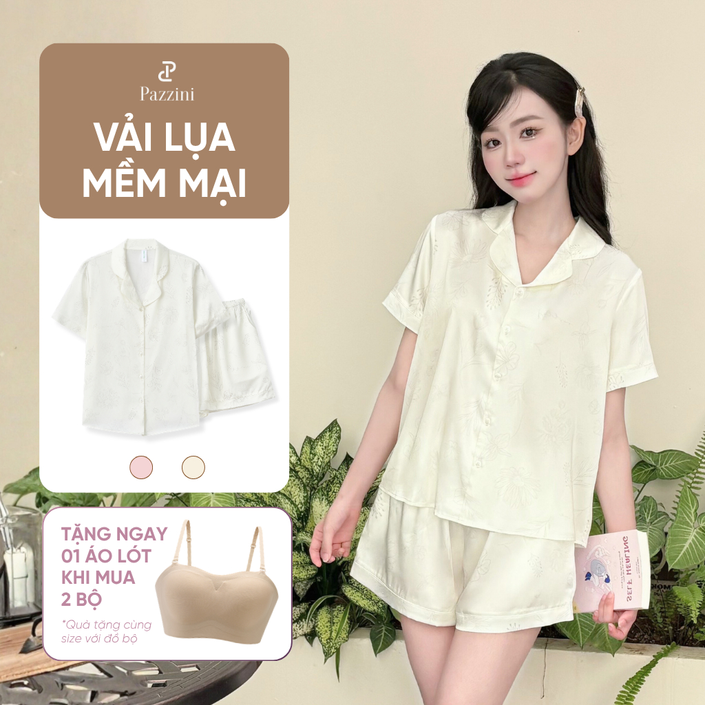 Bộ mặc nhà Pijama Pazzini cổ bẻ chất lụa mềm mại, co giãn phù hợp nhiều dáng người - SW001