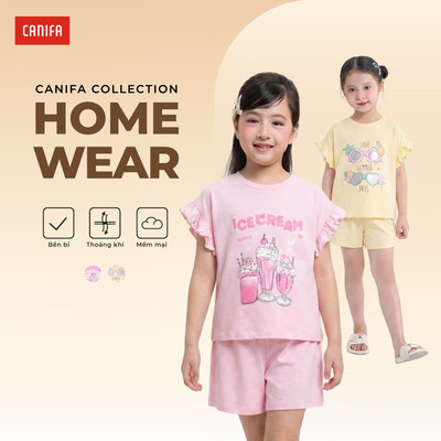Bộ quần áo bé gái CANIFA cổ tròn cánh tiên in họa tiết 1LS26S009