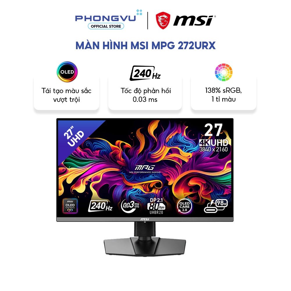 Màn hình MSI MPG 272URX 27 inch - 4K UHD - Tấm nền OLED - 240Hz - 0.03ms - Bảo hành 36 tháng