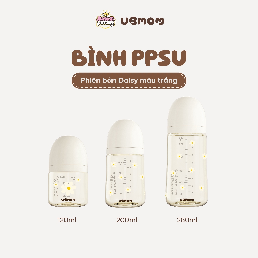 Bình PPSU UBMOM 120ml/200m/280ml Cao Cấp – Chống Sặc, Chống Đầy Hơi, An Toàn Cho Trẻ Sơ Sinh