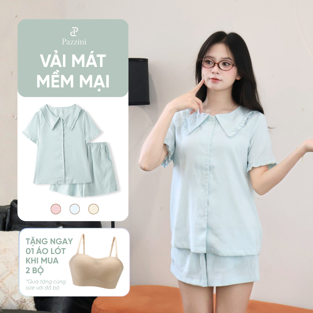 Bộ mặc nhà nữ ngắn tay pyjama Pazzini quần cộc chất liệu thoáng mát màu pastel cực trendy phù hợp mọi tone da - SW002