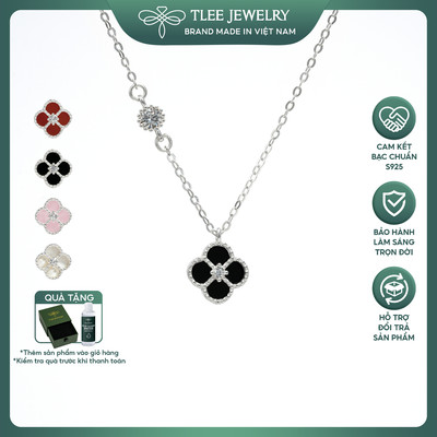Dây chuyền bạc nữ TLEE mặt bốn lá điểm hạt đá cách điệu nữ tính TLEEJEWELRY D0321