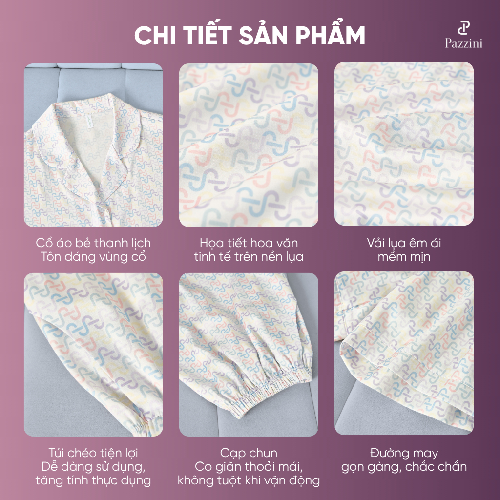Bộ mặc nhà Pijama Pazzini cổ bẻ chất lụa mềm mại phù hợp nhiều dáng người - SW003 | BigBuy360 - bigbuy360.vn