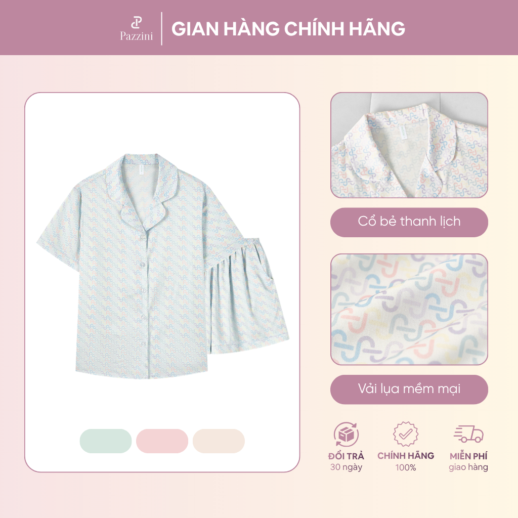 Bộ mặc nhà Pijama Pazzini cổ bẻ chất lụa mềm mại phù hợp nhiều dáng người - SW003 | BigBuy360 - bigbuy360.vn