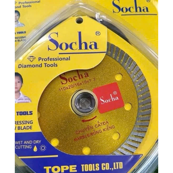 LƯỠI CẮT GẠCH SOCHA 105MM MÀU VÀNG, LƯỠI CẮT BÊ TÔNG 105MM( 1 TẤC)