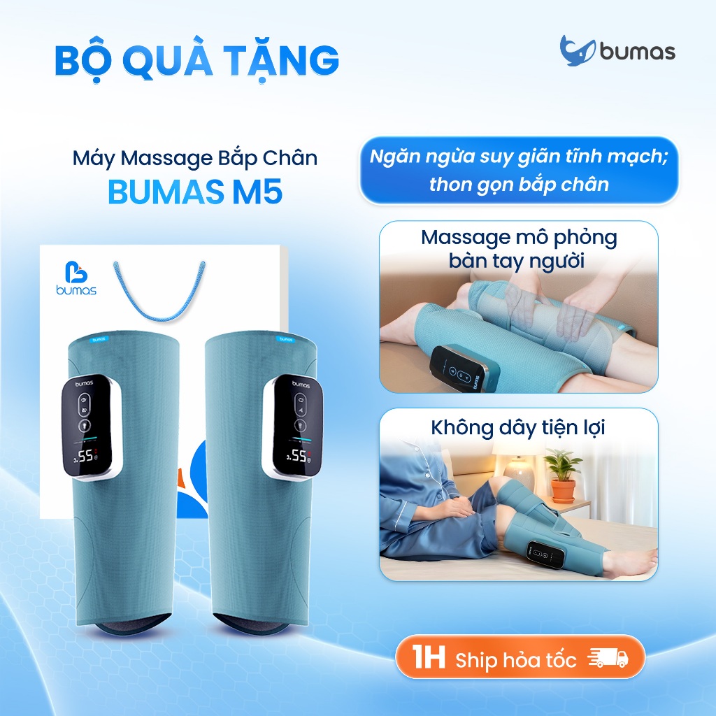 Máy Massage Bắp Chân BUMAS M5 - Massage Chân Bằng Túi Khí Hỗ Trợ Giảm Đau Suy Giãn Tĩnh Mạch