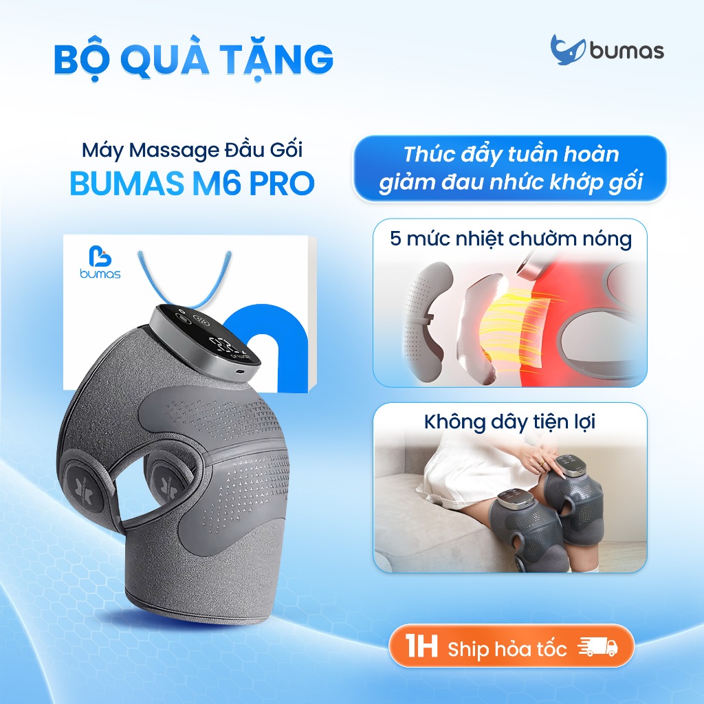 [Set Quà] Máy Massage Đầu Gối BUMAS M6 Pro - Chườm Nóng Massage Khớp Gối, Giảm Đau Nhức Mỏi