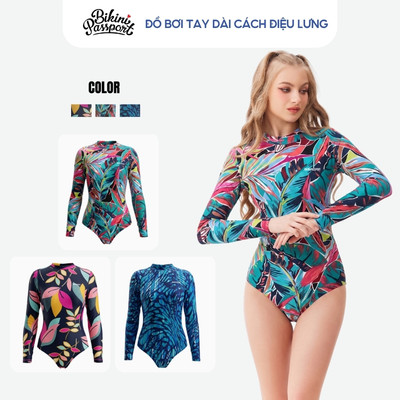 Đồ bơi một mảnh nữ tay dài cách điệu lưng đi biển - Bikini Passport - BS458_FLO
