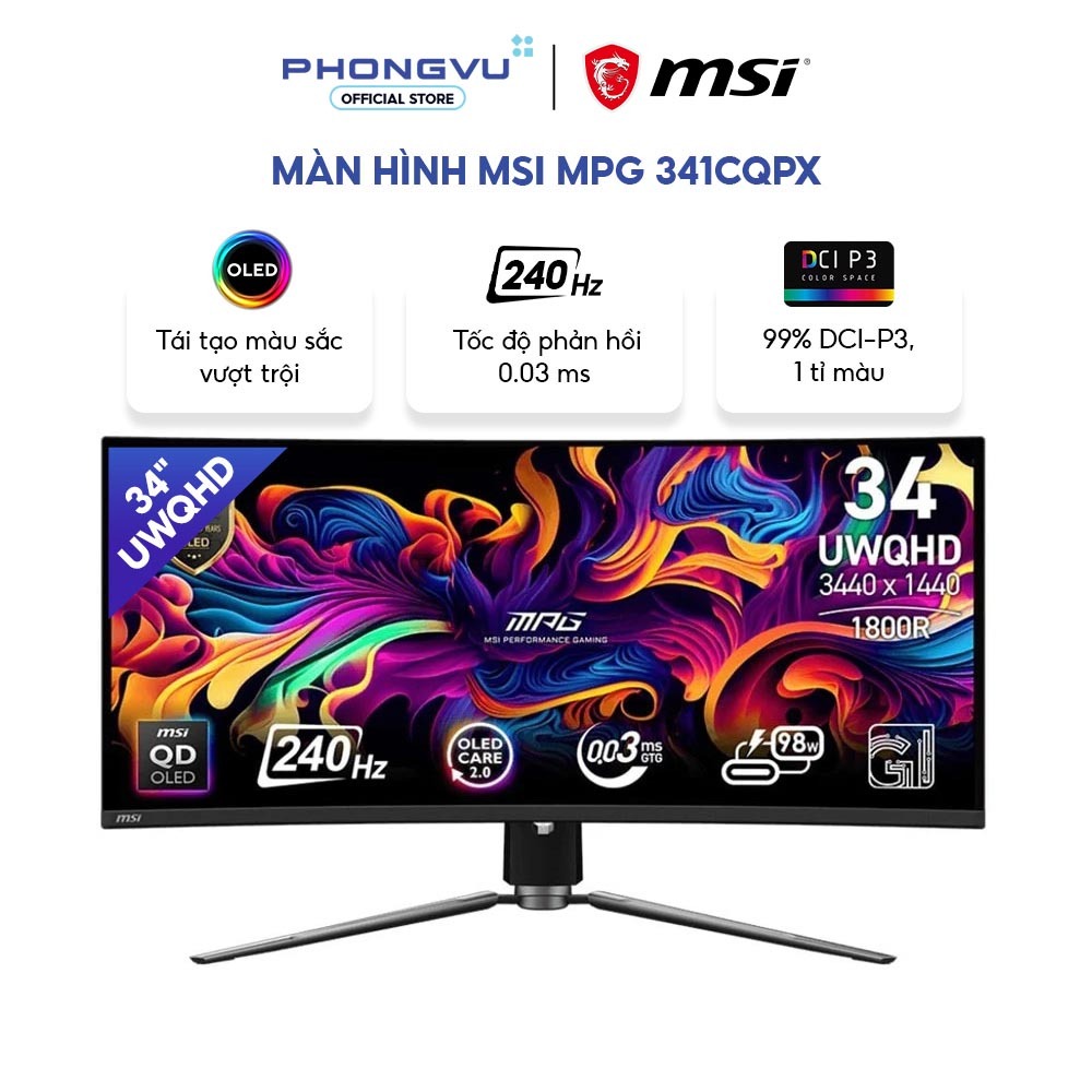 Màn hình cong MSI MPG 341CQPX 34 inch - UWQHD 3440 x 1440 - OLED, 240Hz, 0.03ms - Bảo hành 36 tháng