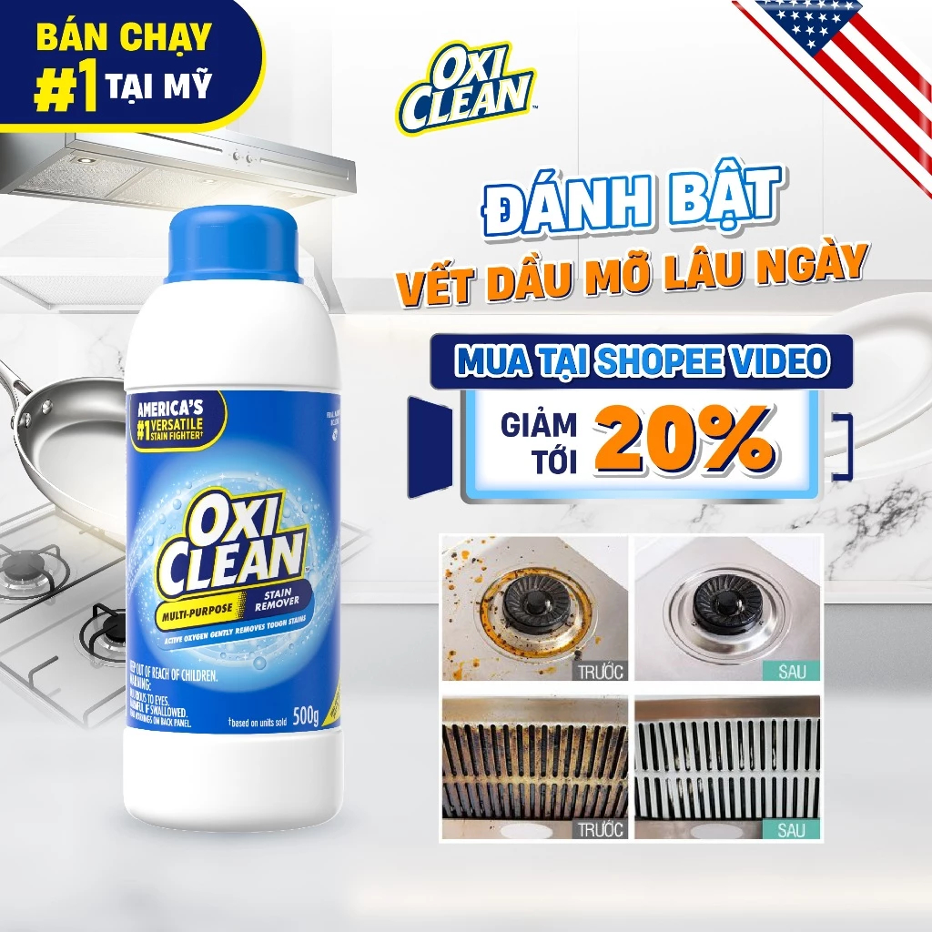 Bột tẩy đa năng Oxi Clean tẩy dầu mỡ vết bẩn cứng đầu 500g