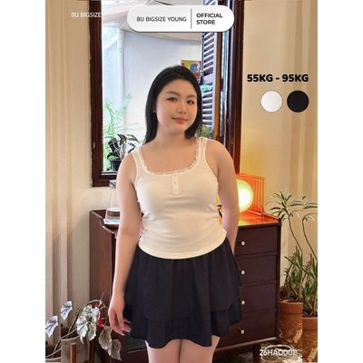 Áo 2 dây cổ bổ trụ phối ren cổ  BIGSIZE (55kg đến 95kg) - 26HAD001 - [BU Bigsize Young]