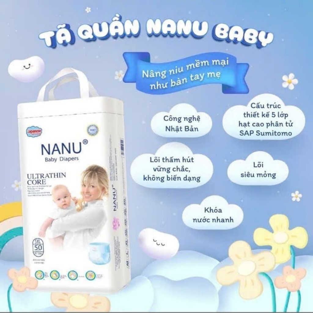 bịch 50 miếng tả bỉm quần Nanu trẻ em