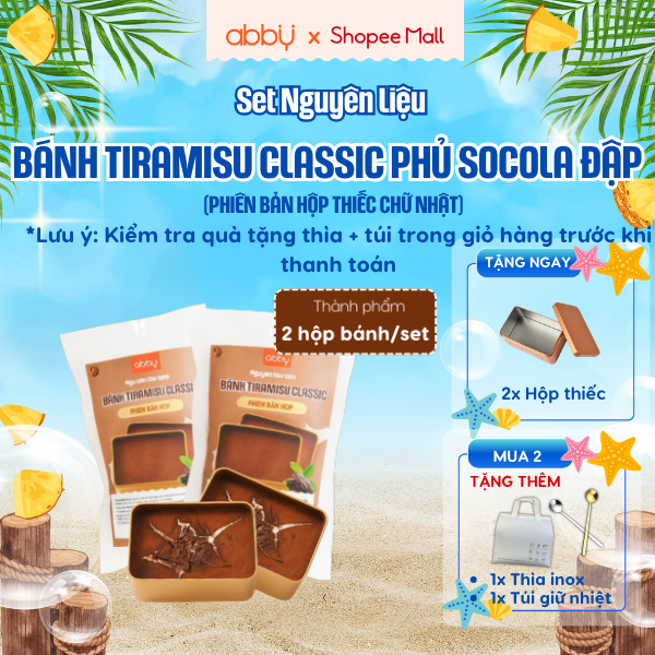 [ABBY] Set nguyên liệu làm bánh đập tiramisu hộp thiếc vị cacao và matcha - Thành phẩm 2 hộp - Không