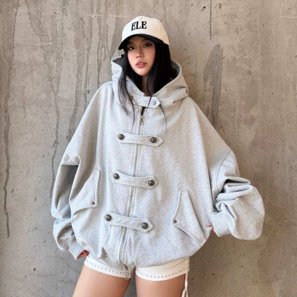 Áo khoác nỉ basic REGODS REBEL HOODIE ZIP form rộng oversize 420GSM - 2 màu xám đen chất nỉ chân cua cao cấp dày dặn | BigBuy360 - bigbuy360.vn