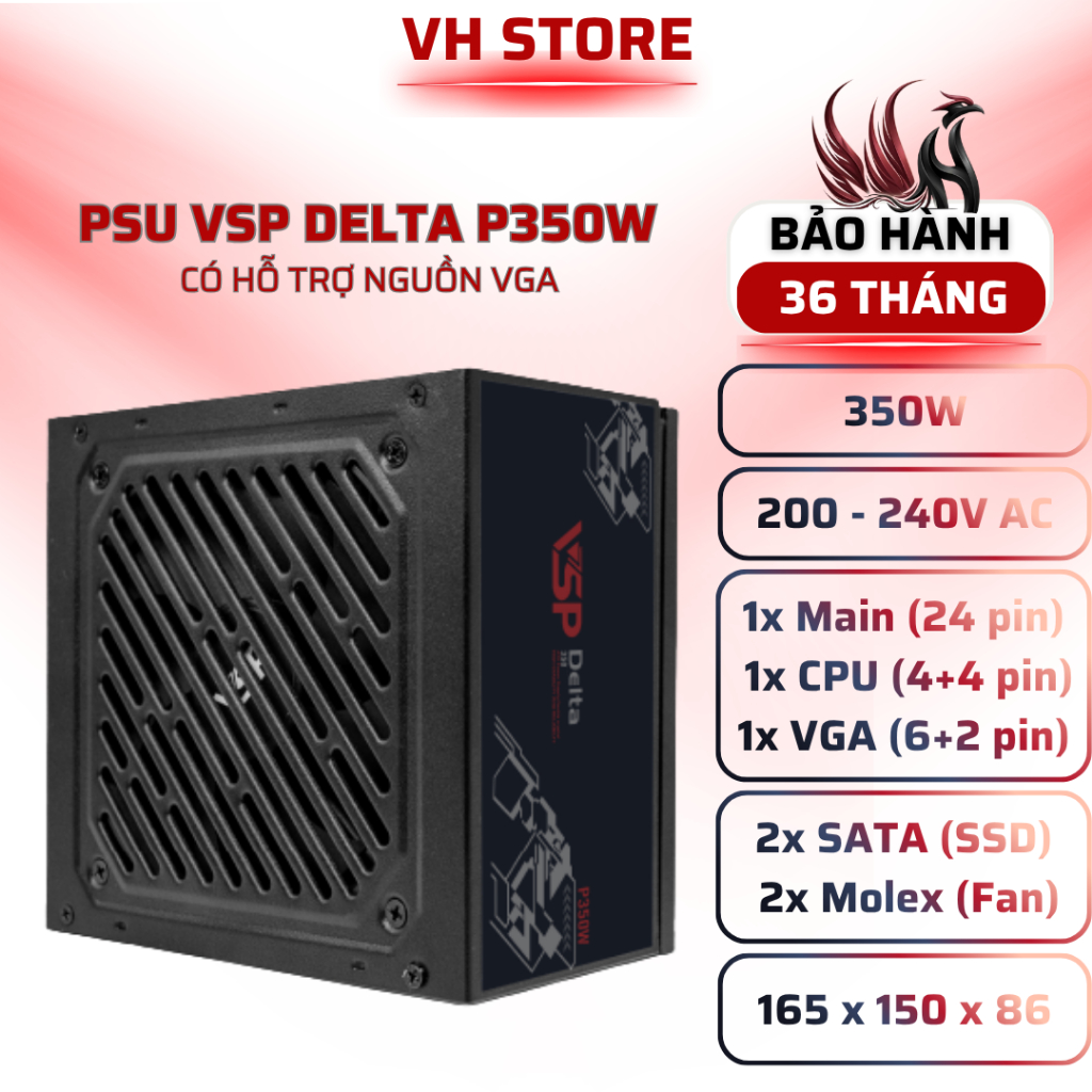 Nguồn VSP DELTA P350W 350W ATX Giá Rẻ Cho PC Văn Phòng - BẢO HÀNH 36 THÁNG - VHSTORE