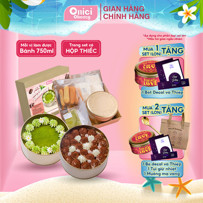 Set làm tiramisu HỘP THIẾC 2 vị matcha, cacao tự chọn ONICI thành phẩm 750ml bánh