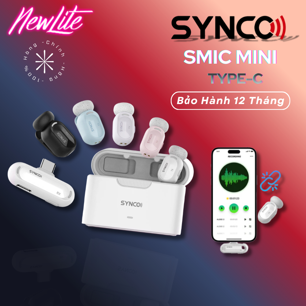 SYNCO Smic Mini - Micro Không Dây Cài Áo Chống Ồn Mini Cho Điện Thoại Type-C, Âm Thanh 48kHz/24-bit