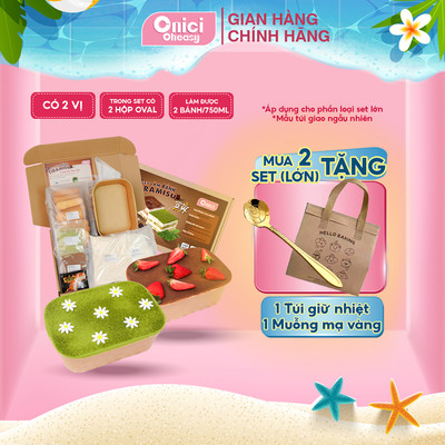 Set làm bánh tiramisu hộp thượng hạng 2 vị matcha, cacao ONICI thành phẩm 2 hộp (750ml/hộp)