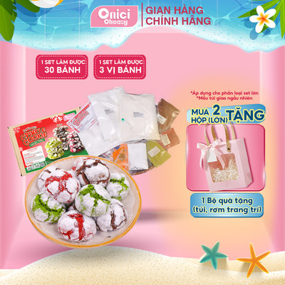 Set làm bánh Crinkle nguyên liệu nấu 3 vị matcha, cacao, red velvet ONICI thành phẩm 30 cái