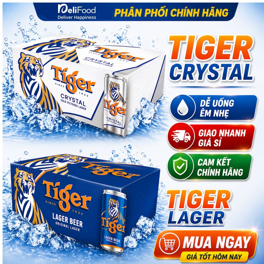[THÙNG] Bia Tiger Crystal / Tiger Lager - Tiger Bạc / Tiger Xanh - Date Mới - Dễ Uống