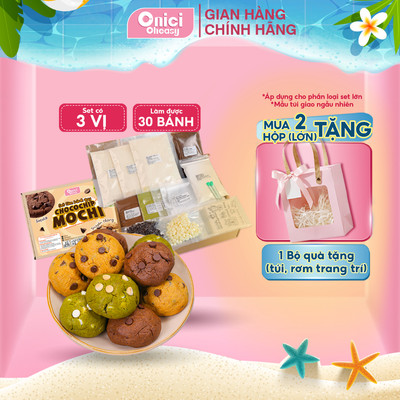 Set làm bánh Chocochip Cookie Mochi 3 vị truyền thống, matcha, socola ONICI thành phẩm 30 bánh