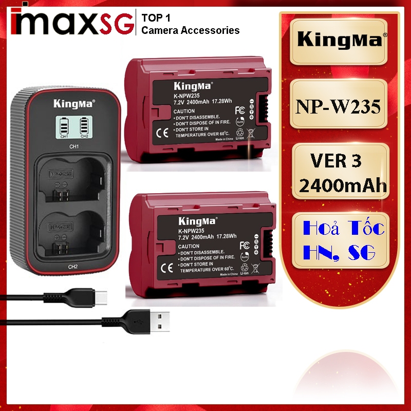 Pin Sạc đôi LCD Kingma for Fujifilm NP-W235 2400mAh