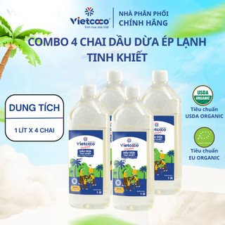 [COMBO 4 CHAI] Dầu Dừa Tinh Khiết Ép Lạnh Vietcoco 100% Organic - Chai 1 Lít
