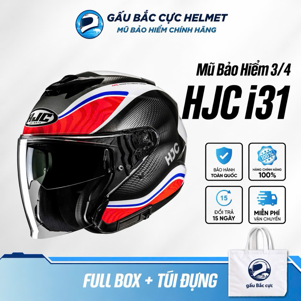 Mũ bảo hiểm 3/4 HJC i31 kính dài chống UV, nhẹ, thoáng khí – chính hãng HJC
