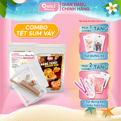 Combo Tết sum vầy nguyên liệu nougat thượng hạng, bánh bông tuyết hoàng kim, khuôn Bếp Của Mẹ Onici