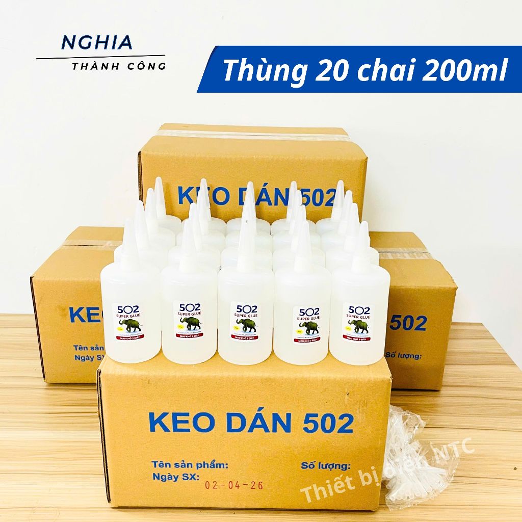 Thùng 20 chai keo 502 loại 200ml con voi loại tốt keo dán sắt dính chắc