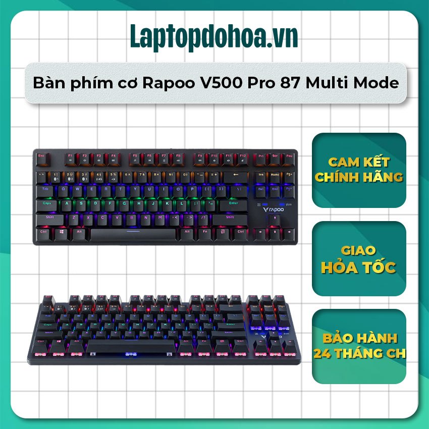 Bàn phím cơ Rapoo V500 Pro 87 Multi Mode (Wireless 2.4Ghz/ Bluetooth/ Có dây USB/ LED RGB/ Red switc
